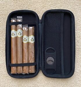 Cigar Case Holder Travel Lighter Cutter Pocket Box Black Zipper Case 4 Cigars