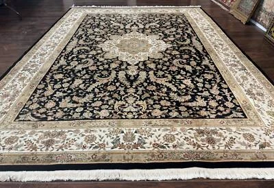 Sino Per'sian Rug 9x12, Floral Medallion, Black and Ivory, Elegant - Image 1 of 4
