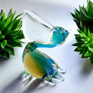 Vintage Murano Style Art Blown Glass Pelican Bird Figure Paperweight Ocean Decor - Picture 1 of 9