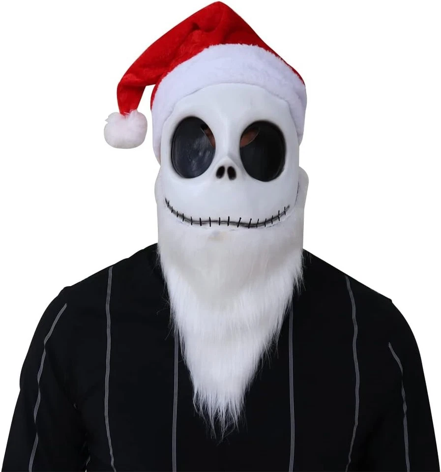 NEW Santa Jack Mask Costume The Skeleton White Beard Red Hat Party Cosplay - Image 1 of 4