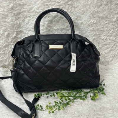 DKNY Quilted Black Napa Lamb Leather Large Zip Tote Shoulder Bag Convertible New - Image 1 of 4