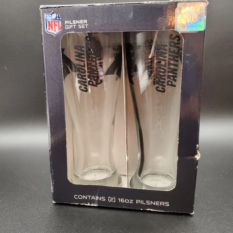 NFL Carolina Panthers Pilsner Beer Drinking Glasses Set Of 2 Football NEW In Box Cover