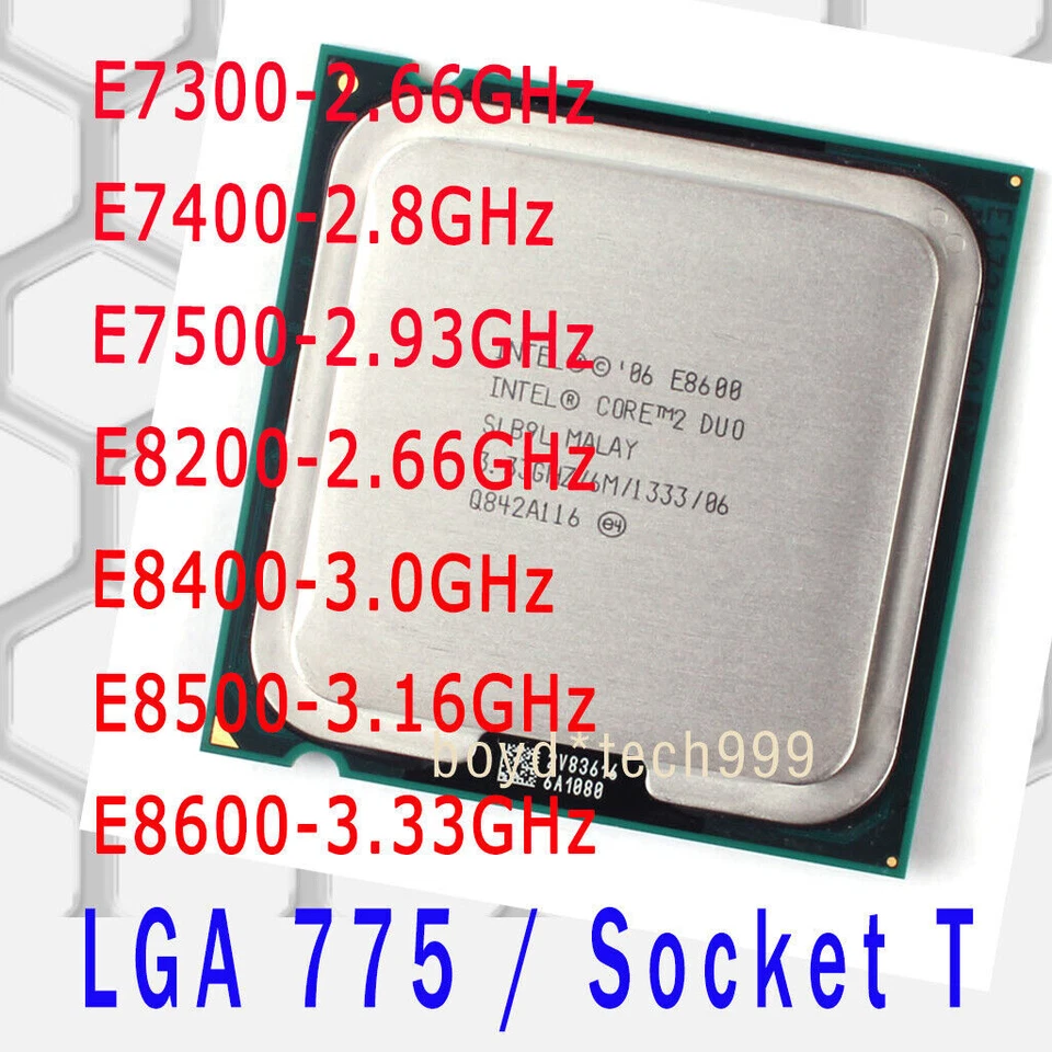 Intel Core 2 Duo E7300 E7400 E7500 E8200 E8400 E8500 E8600 LGA 775 CPU Processor - Image 1 of 1