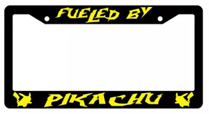 Fueled By Pikachu Design 2A Black Plastic License Plate Frame Pokemon - Picture 1 of 1
