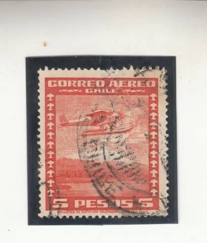 Chile 1934 - 1952. Air Mail. Plane. 5 pesos. Red. Used Cover