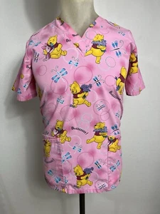 Wonderful World of Disney Winnie the Pooh Medical Scrub Top Womens Small Pockets - Picture 1 of 11