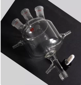 Lab Glassware half jacket three necks flask with high vacuum valve 24/29 reactor - Picture 1 of 3