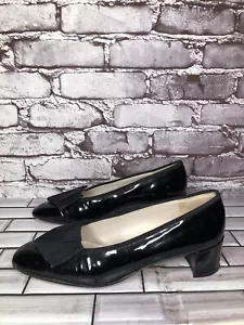 Delman Classic Black Patent Leather Slip On Bow Pumps Heels Women Sz 8.5M US/39 - Picture 1 of 22
