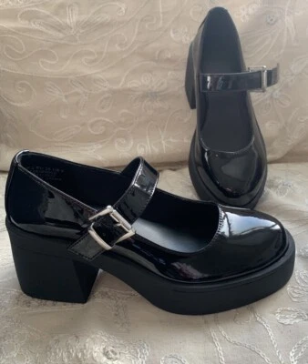 ASOS Design Sebastian Chunky Heel Mary Jane Black Shoes 2uk BNWOB - Image 1 of 4