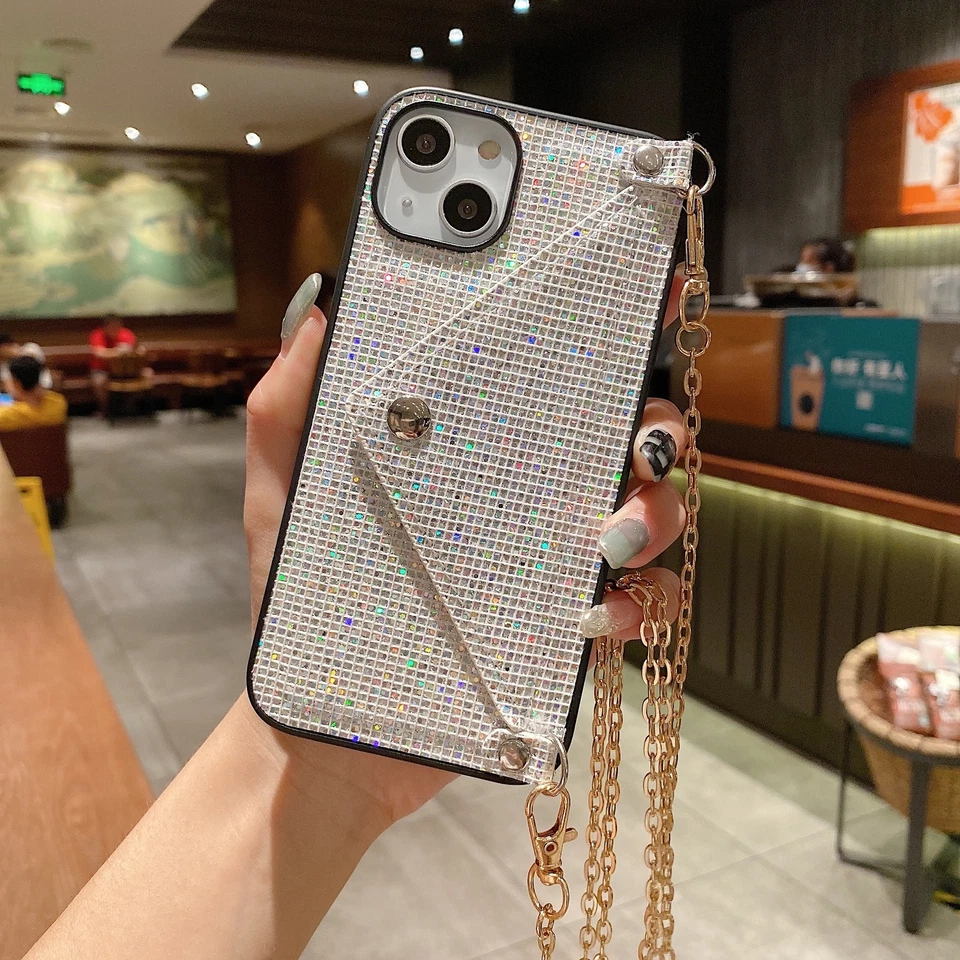 For iPhone 15 Pro Max 15 14 Luxury Bling Glitter Wallet Bag Case Cover w/ Strap - Image 1 of 4