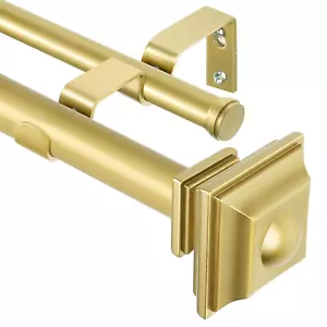 72 to 144 Inch Double Curtain Rods Telescoping Gold Drapery Rods Square Finials - Picture 1 of 12