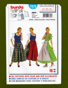 Folklore Dirndl Skirt, Top, Vest, Apron Sewing Pattern (Sizes 12-30) Burda 7870 - Picture 1 of 4