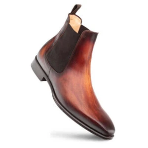 NEW Mezlan Dress Shoes Cervantes Chelsea Boots Premium Leather Cognac Brown - Picture 1 of 5