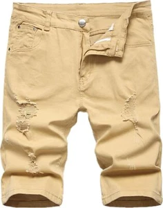 Men's Ripped Distressed Denim Shorts Slim Fit Knee Length Washed Summer Casual - Picture 1 of 24