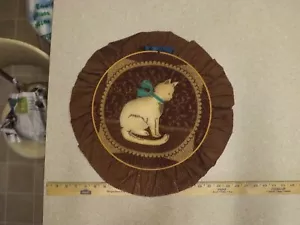 Vtg 3D Wall Art Quilt Patchwork Cat Embroidery Hoop Hanging Handmade Folk 12" - Picture 1 of 3