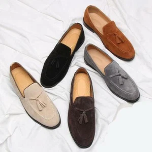 Mens Tassel Faux Suede Slip on Belgian Dress Shoes Driving Loafers Oxfords - Picture 1 of 15