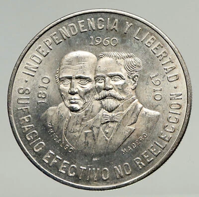 Moneda de 10 pesos de plata Hidalgo Madero 1960 150 años guerra de independencia mexicana i93408 Foto 1 de 3