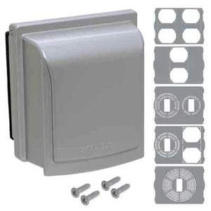 COMMERCIAL ELECTRIC 2-Gang Metal Weatherproof Outlet Cover While In Use, Gray - Picture 1 of 5