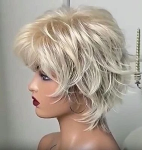 Short Blonde Pixie Cut Wigs for White Women Full Layered Natural Wavy Synthetic - Picture 1 of 6