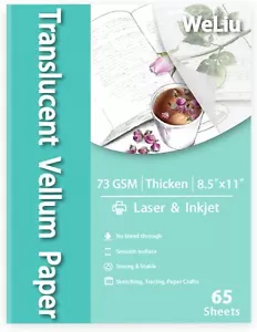 WeLiu Vellum Paper 8.5 x 11 Translucent Printable 65 Sheets for White, Clear - Picture 1 of 7