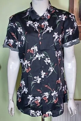 NEW ASOS Design Skinny Fit Floral Print Shirt, Black Multi- L - Image 1 of 4