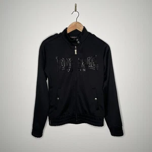 Lonsdale Women's Black Logo Print High Neck Zip Up Light Sports Jacket Size 10 - Picture 1 of 6