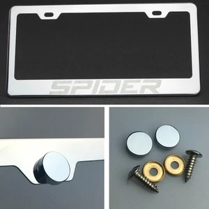 One Spider Laser Engraved Stainless Steel License Plate Frame Chrome Screw Cap - Foto 1 di 12