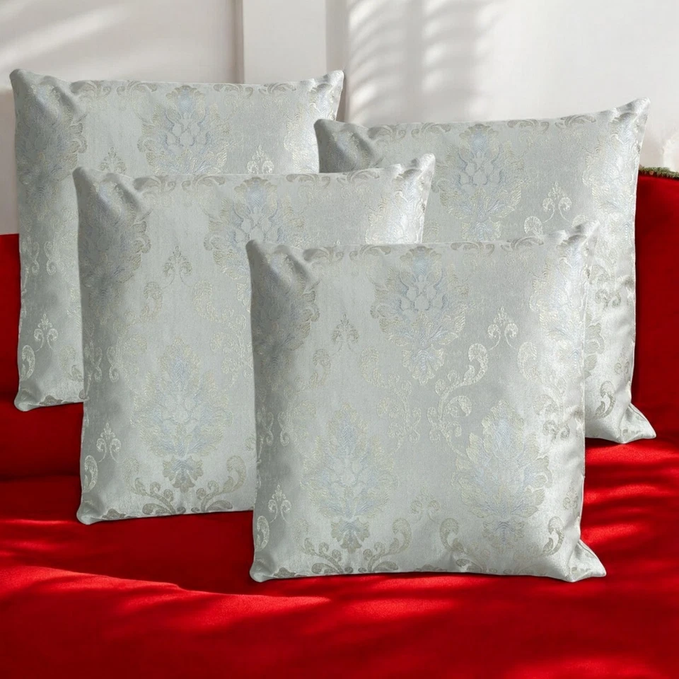 Luxury BIG Damask Duck Egg Green Cream Cushion Covers 18x18" - Set of 4 Jacquard - Image 1 of 4