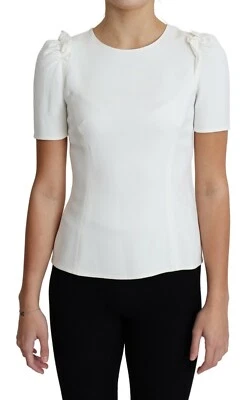 Blusa DOLCE & GABBANA Top Blanco Viscosa Elastizada Mangas Cortas IT38/US4/XS $600 Foto 1 de 4