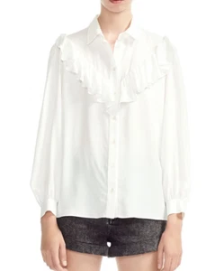 Maje Women's Shirt Size 2 FR /M Button up Collared Ruffles MFPCM00004 - Picture 1 of 5