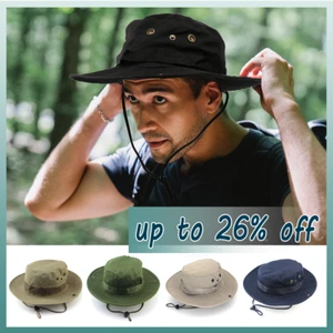 Mens Outdoor Sun Hat Bucket Safari Bush Boonie Hiking Fishing Cap Wide Brim UK~ - Picture 1 of 13