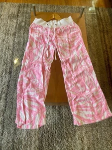 Marking Medium Lilly Pulitzer The Beach Pant Pink White Print Linen Wide Leg - Picture 1 of 14