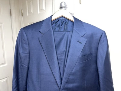 Ermenegildo Zegna Trofeo Milano Solid Navy Blue Italian Wool Suit Sz 38R Italy - Image 1 of 4