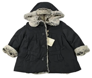 ELSY BABY schwarz FILANDIA Kunstfell gefüttert abnehmbare Kapuze Polyester Mantel 9M Neu mit Etikett - Bild 1 von 4