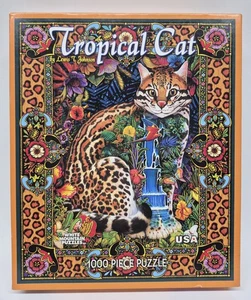 White Mountain TROPICAL CAT 1000 Pc Puzzle Complete 2011 Lewis Johnson #851S - Picture 1 of 13