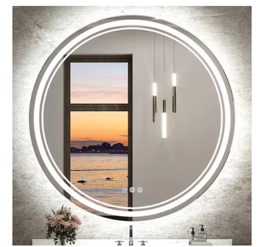 Espejo de baño KeonJinn 24x24 pulgadas redondo sin marco LED antiniebla 3 colores regulable Foto 1 de 4