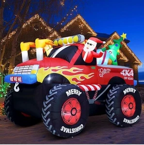 Santa Claus on a Monster Truck Christmas Inflatable 8 Ft. w/ Lights - Picture 1 of 3