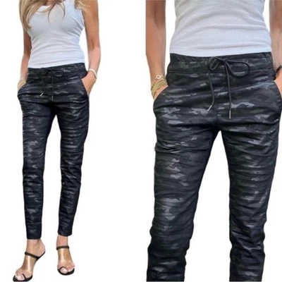 Bevy Flog Shely Black Camouflage Drawstring Jogger Pant Stretchy Pull On Size 30 - Image 1 of 4