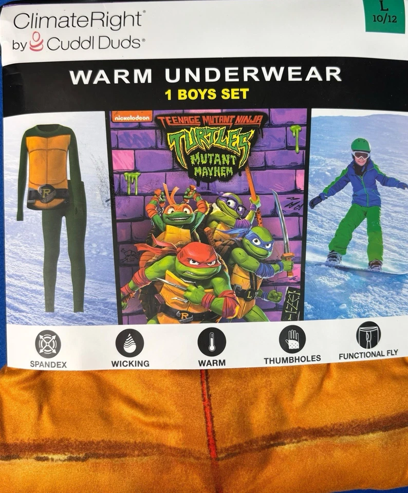 Conjunto de 2 piezas de ropa interior cálida Tortugas Ninja adolescentes mutantes para niños talla L 10-12 Foto 1 de 4
