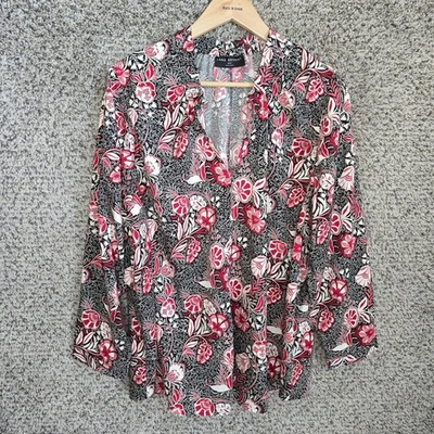 Blusa informal Lane Bryant Top Mujer Plus 18/20 Rojo Estampado Floral Cuello en V Damas Foto 1 de 4