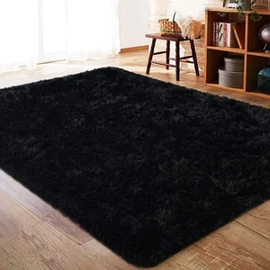 ISEAU Black Rug Super Soft Shaggy 4x6 Feet Rugs for Bedroom, Fluffy Area Rug ... - Picture 1 of 8