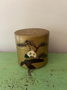 Vintage antike japanische handbemalte runde Dose Tee Tabak Gold Japan - Bild 1 von 9