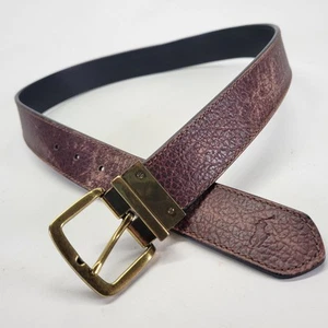 Polo Ralph Lauren Leather Belt 32 Pony Reversible Pebbled Black Brown Distressed - Picture 1 of 18