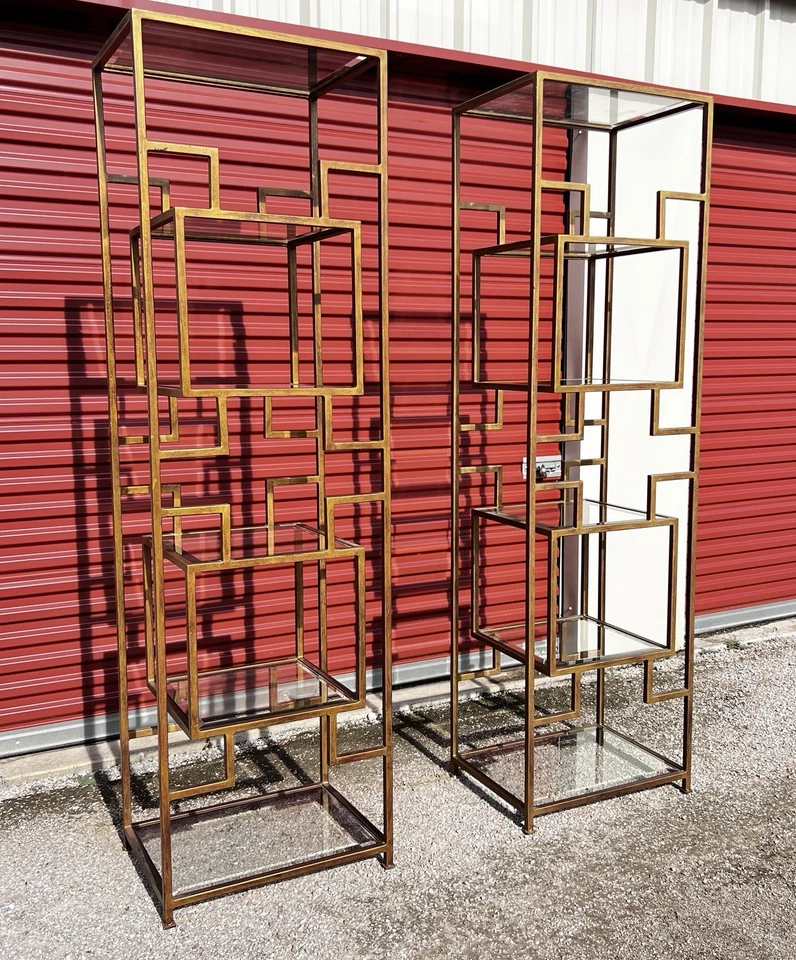 Pair of Brass/Glass Artistica Home Suspension Slim Etageres Modern Glass Shelves - Image 1 of 4