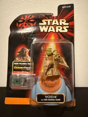 Hasbro Star Wars Episodio 1 1998 Yoda con silla del Consejo Jedi figura chip CommTech Foto 1 de 2
