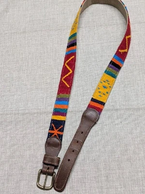 vintage NATIVE AMERICAN indian print 36 webbed belt SERAPE leather PREPPY golf - Image 1 of 4