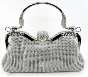 Women Evening Clutch Bag Hand Strap Rhinestone Crystal Party Purse New - Picture 1 of 2