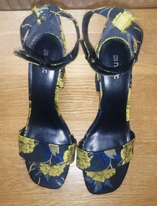 Next Blue And Green Floral Blocked Heel Sandals Size 6.5 Good Condition - Picture 1 of 4