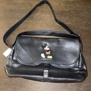 NWT Vintage Disney Parks Mickey Walt Disney Company Messenger Bag leather Black - Picture 1 of 6
