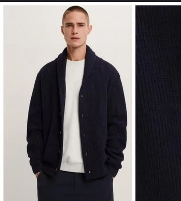 Cárdigan Suéter ZARA MAN Cuello Mantón Cable Mezcla Lana Mediana Azul Marino Abuelo Foto 1 de 4